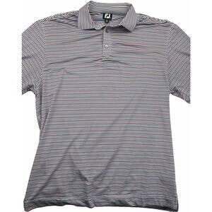 Footjoy Polo Shirt Mens Large‎ Blue Red Black White Stripe Short Sleeve Logo